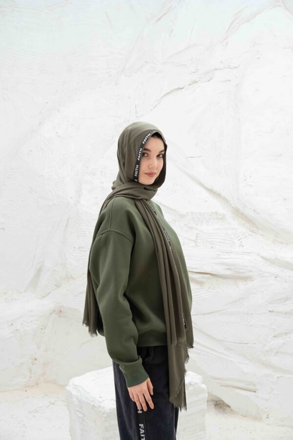 Printed Crew Neck Olive Sweatshirt - Image 3