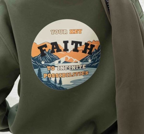 Printed Crew Neck Olive Sweatshirt - Image 5