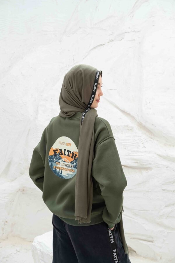 Printed Crew Neck Olive Sweatshirt